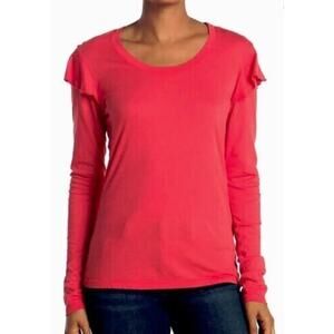 Sundry Women's Long Sleeve Ruffle Modal Blend Tee Cherry‎ Size 3 Large MSRP $78